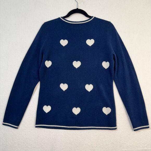 Land's End White Hearts Navy Cashmere Crewneck Super Soft Sweater Size Small 6-8 - Picture 2 of 7